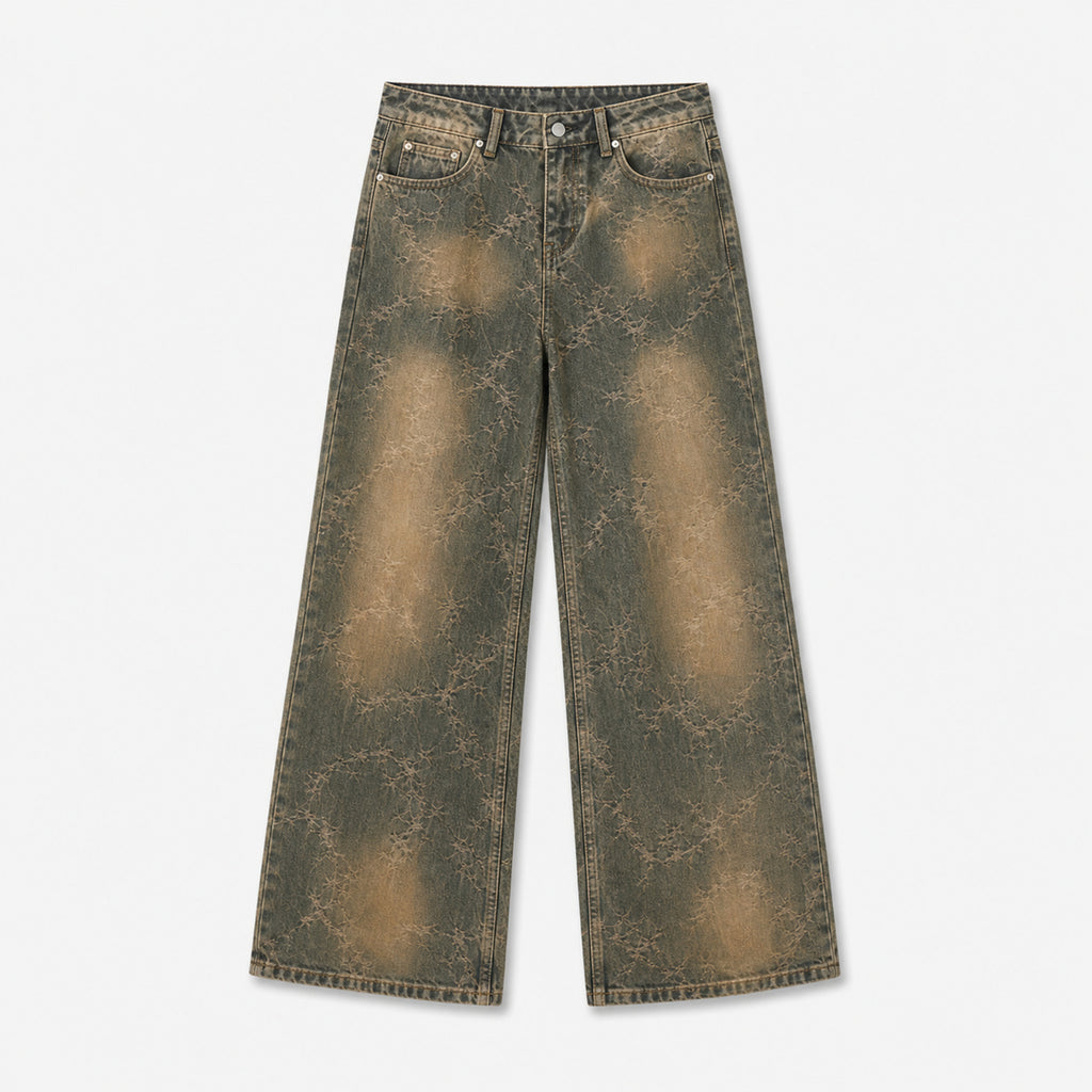 Men's Jacquard Flared Jeans in Brown, product front view