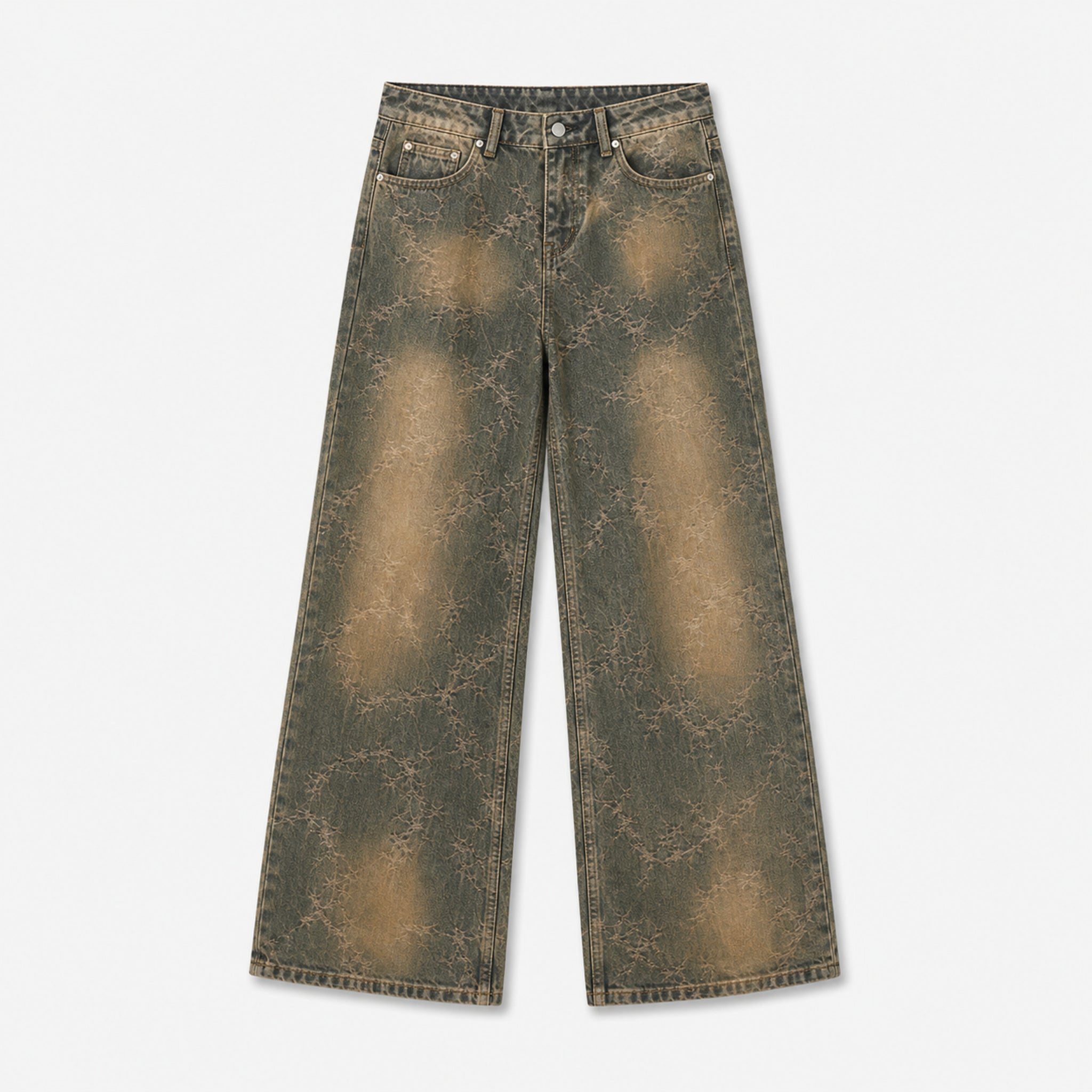 Men's Jacquard Flared Jeans in Brown, product front view
