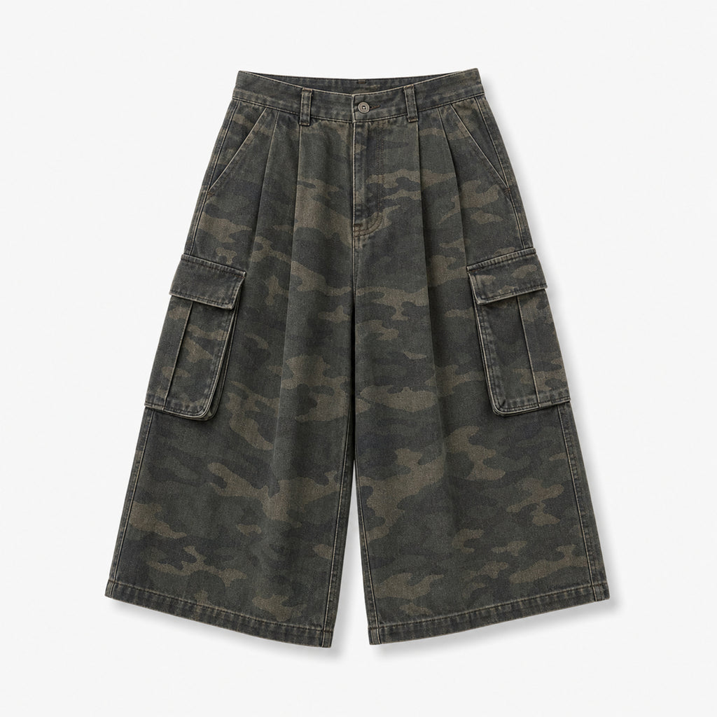 Men's Camo Utility Cropped Pants in Dark Olive Camo, product front view