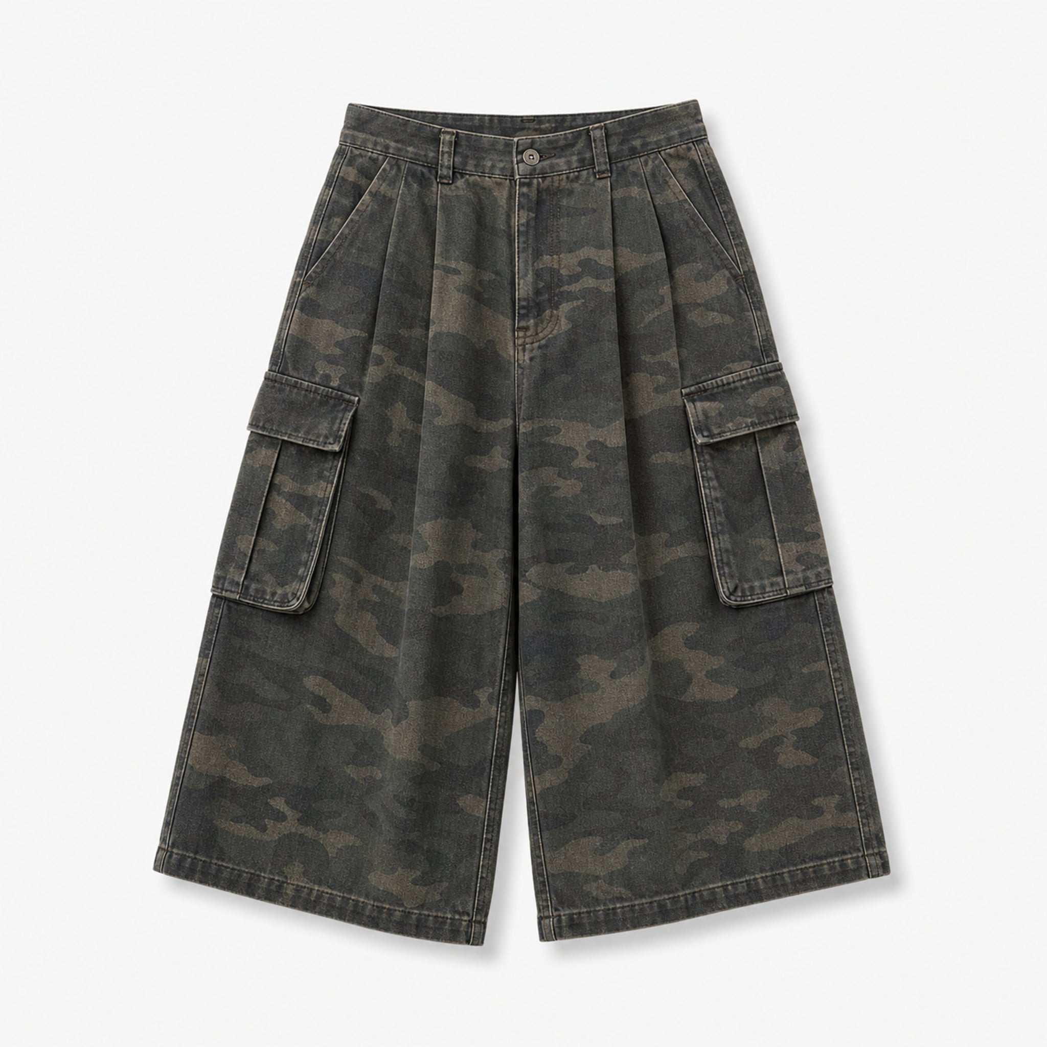 Men's Camo Utility Cropped Pants in Dark Olive Camo, product front view