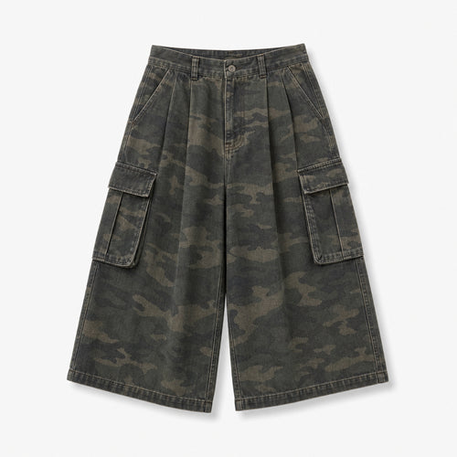 Men's Camo Utility Cropped Pants in Dark Olive Camo, product front view