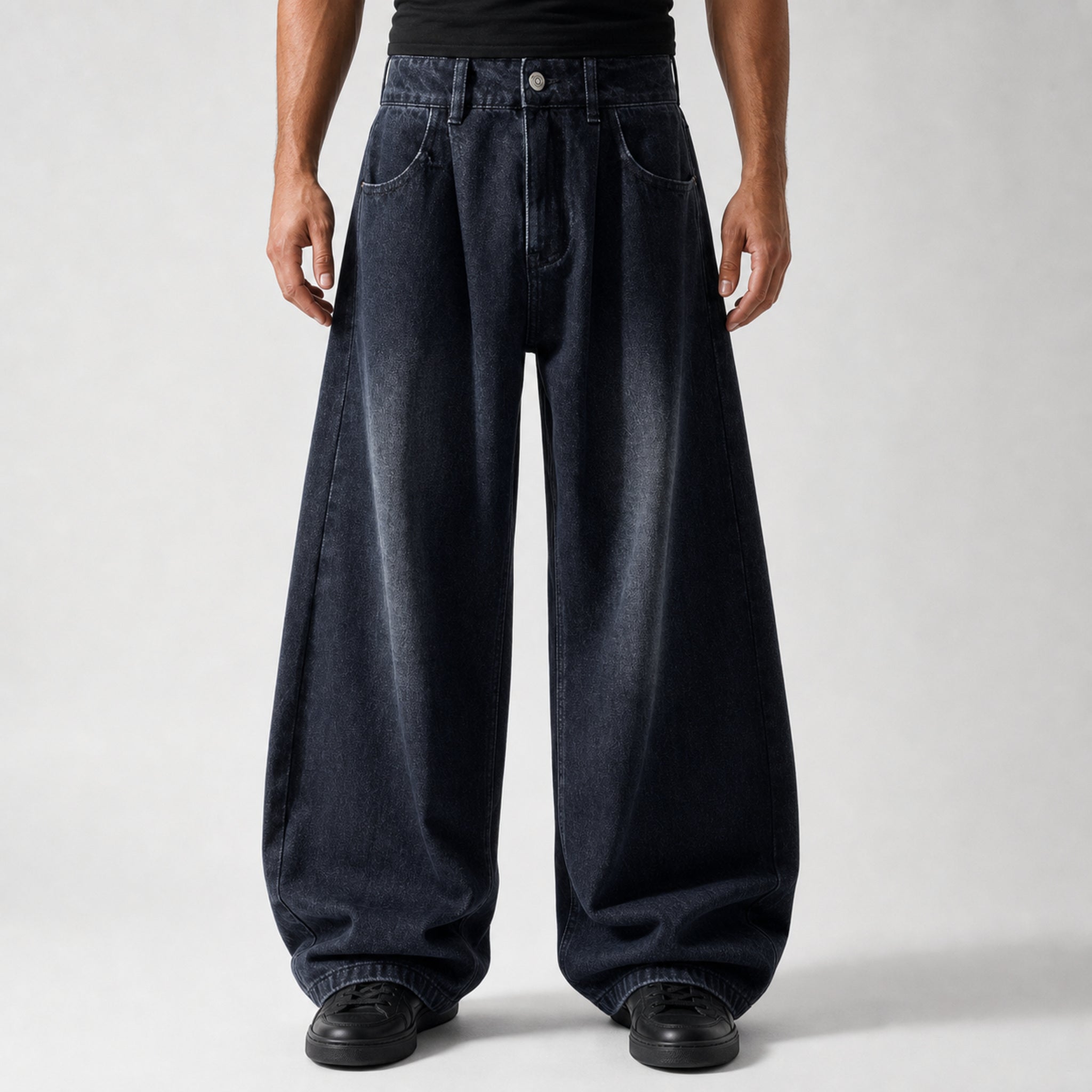 Men's Deep Indigo Curved-Leg Jeans in Deep Indigo Black, model front view