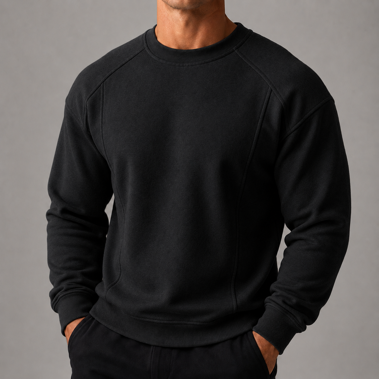 VAREN FORM Heavy Cotton Raglan Crewneck Sweatshirt black model front