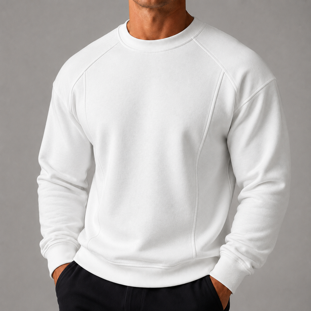 VAREN FORM Heavy Cotton Raglan Crewneck Sweatshirt white model front