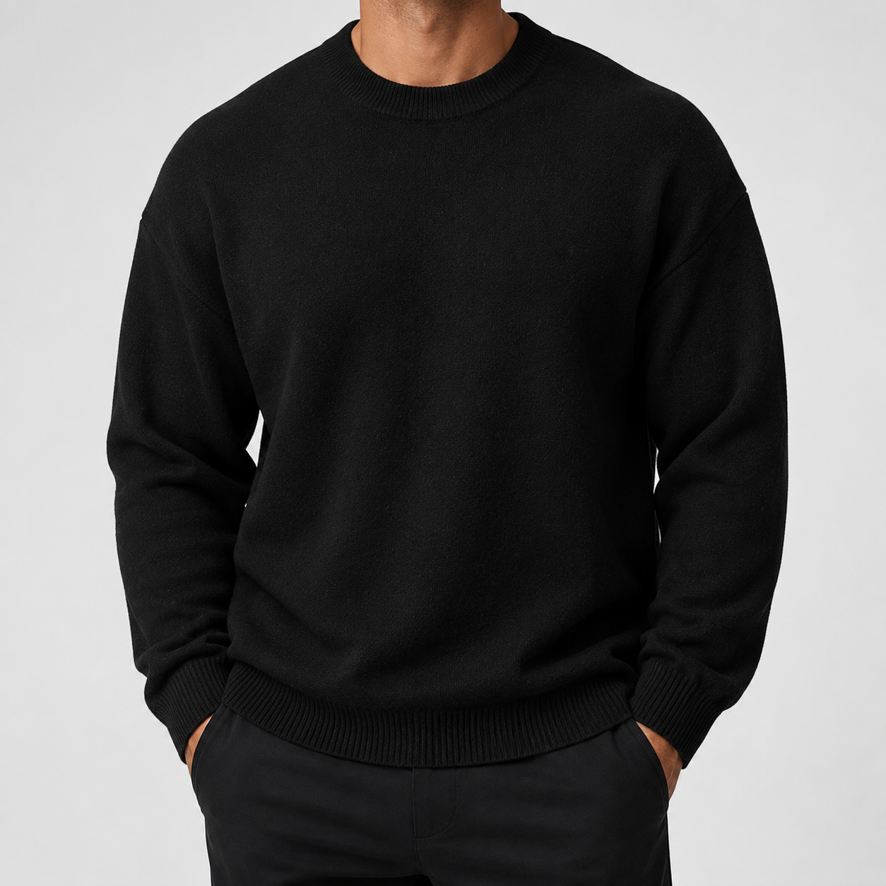 VAREN FORM Heavyweight Solid Crewneck Knit Sweater black model front