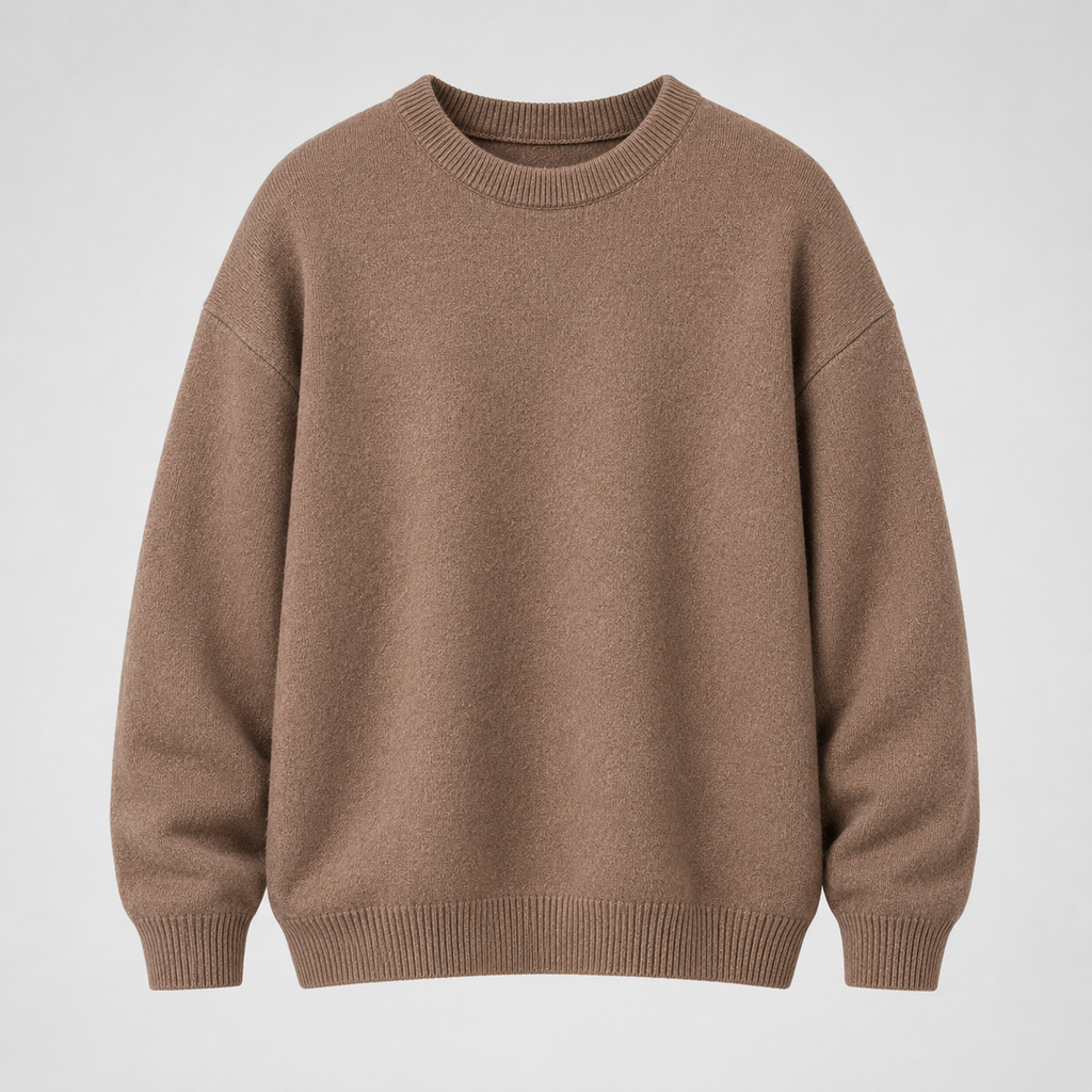 VAREN FORM Heavyweight Solid Crewneck Knit Sweater khaki brown product front