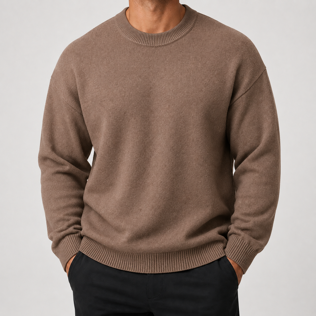 VAREN FORM Heavyweight Solid Crewneck Knit Sweater red model front