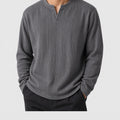 VAREN FORM Heavyweight V-Neck Pullover Sweatshirt charcoal grey model front