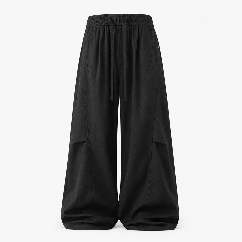 VAREN FORM Herringbone Linen Cotton Wide-Leg Pants black product front