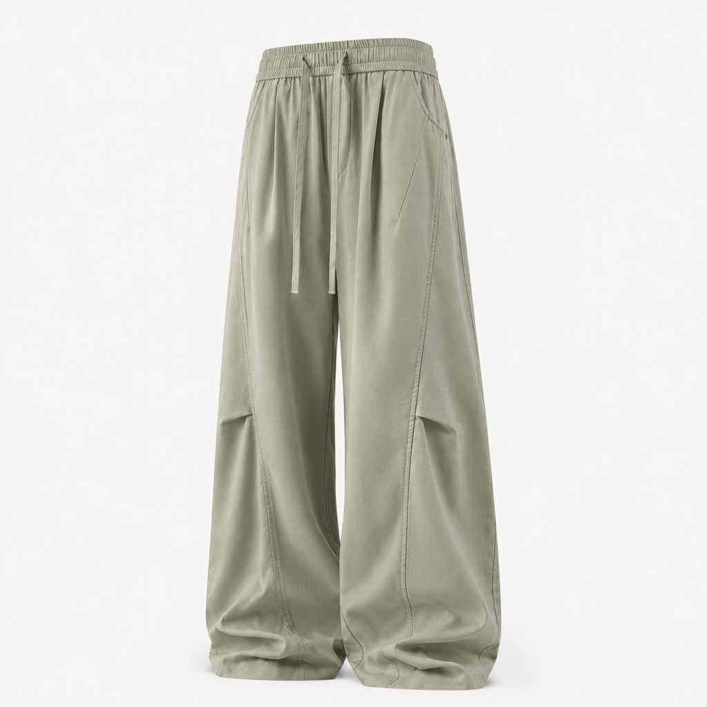 VAREN FORM Herringbone Linen Cotton Wide-Leg Pants sage green product front