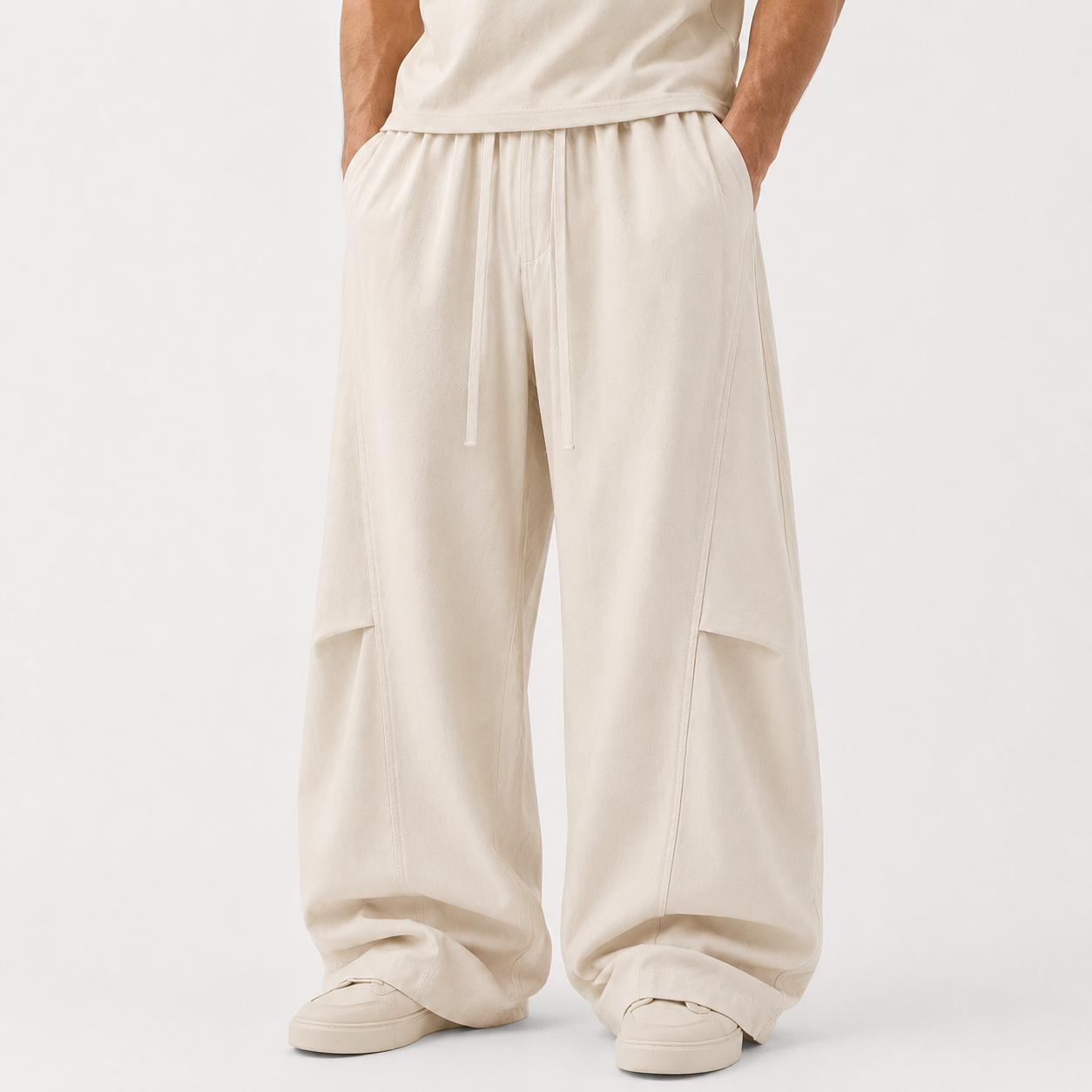 VAREN FORM Herringbone Linen Cotton Wide-Leg Pants sand beige back view
