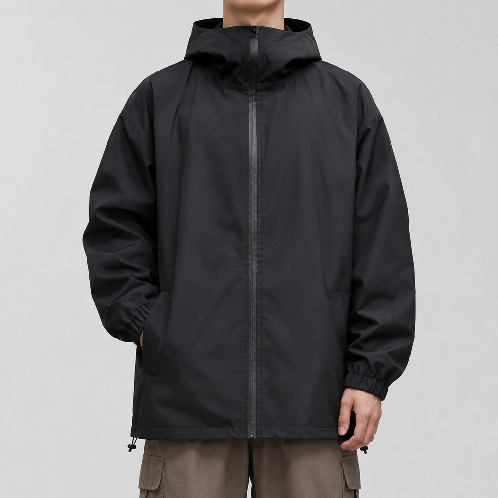 Men's Water-Resistant Cityboy Hooded Jacket in Black, model front view