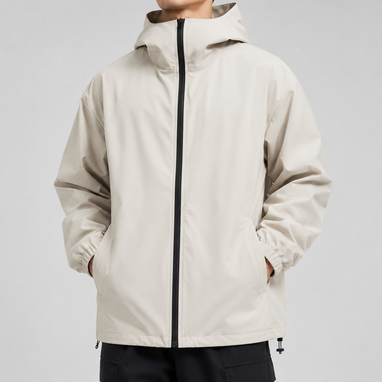 Men's Water-Resistant Cityboy Hooded Jacket in Ivory, model front view