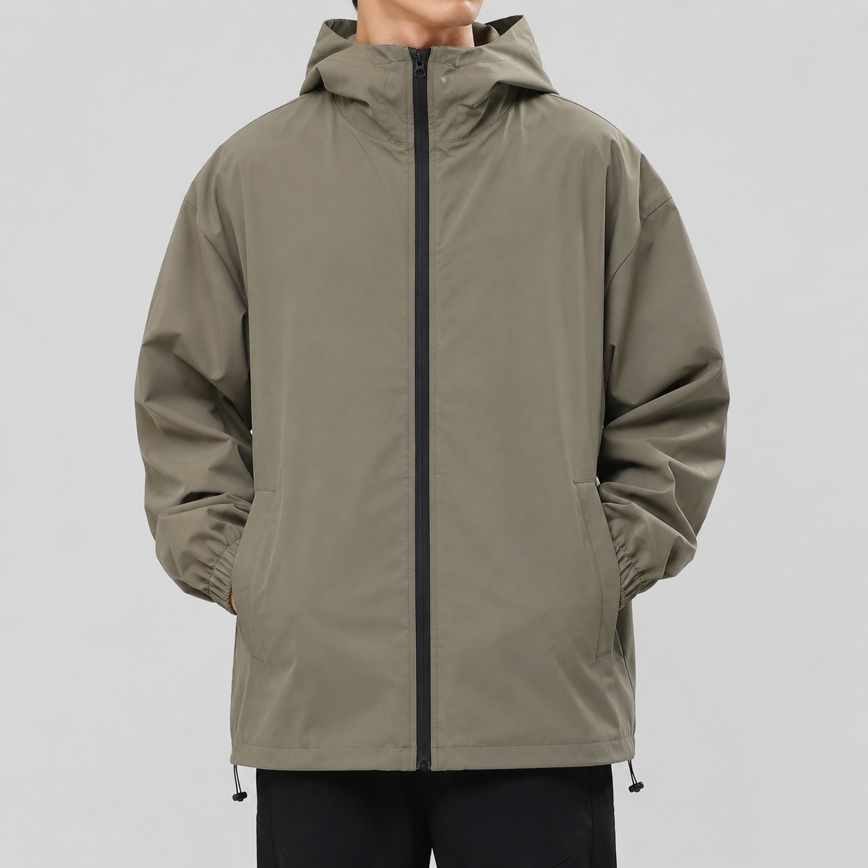 Men's Water-Resistant Cityboy Hooded Jacket in Khaki, model front view