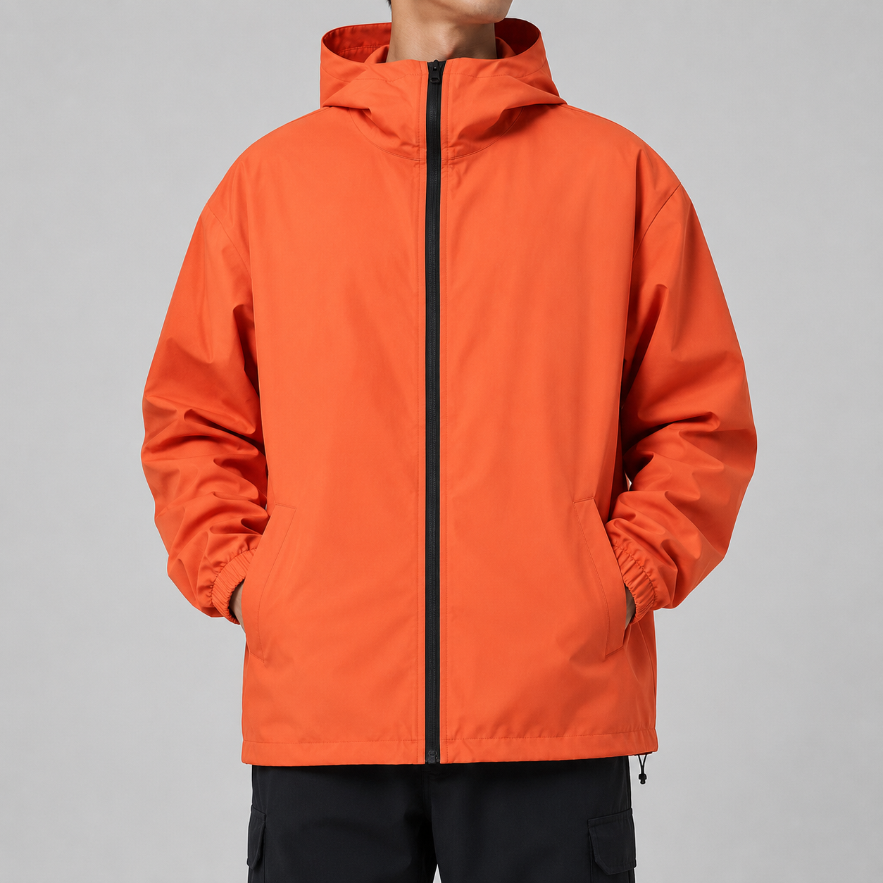 Men's Water-Resistant Cityboy Hooded Jacket in Orange, model front view