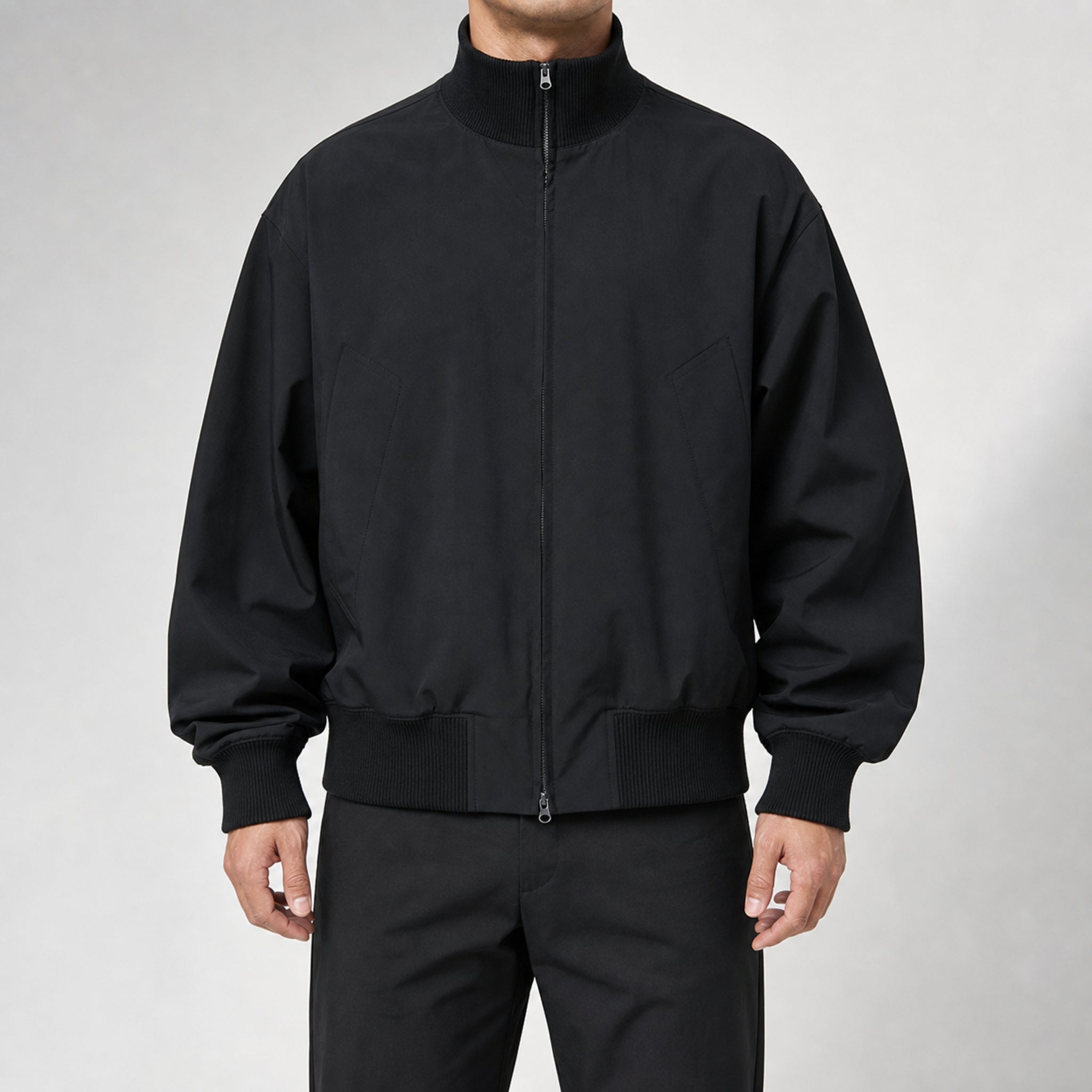 Men's Layered-Look Casual Jacket in Black, model front view