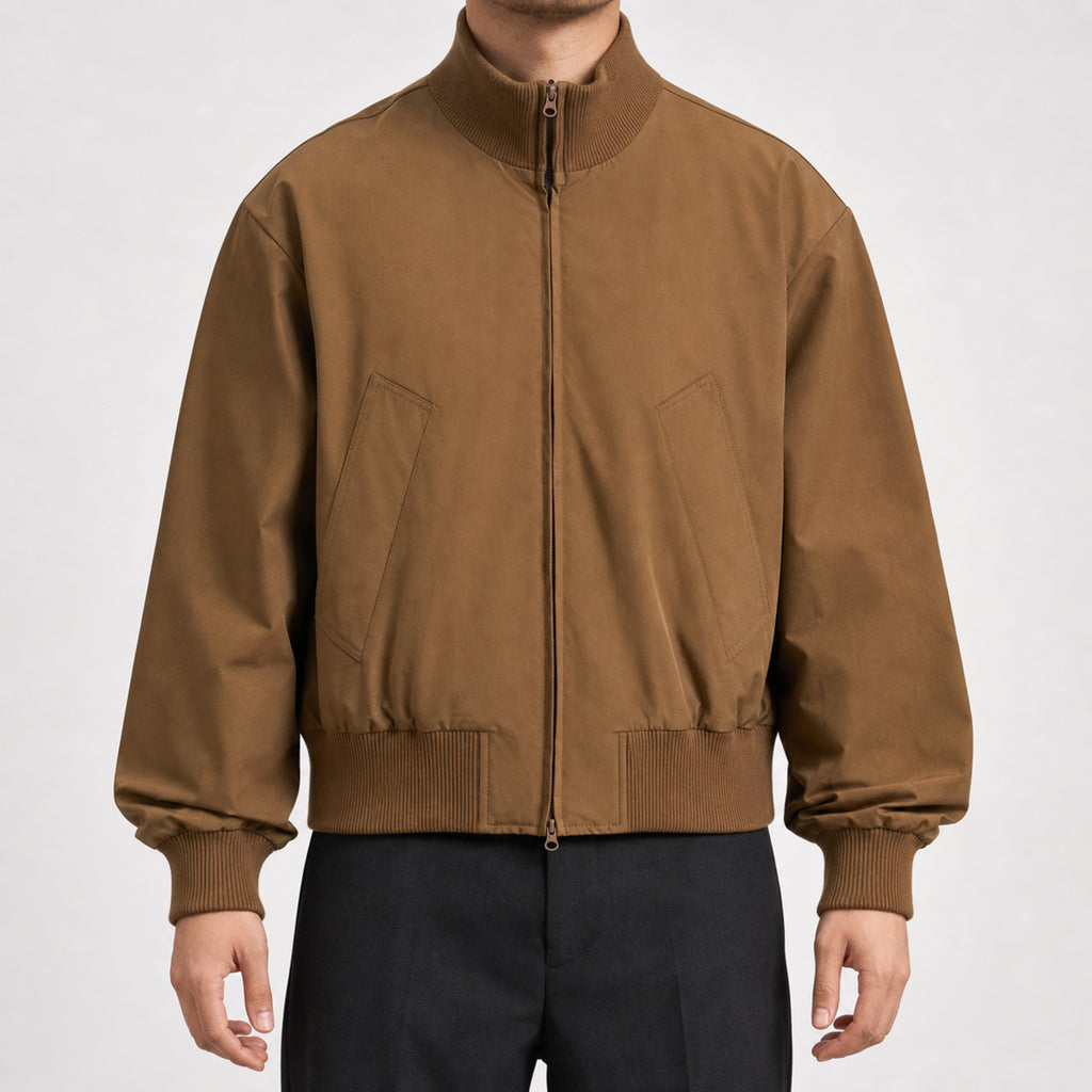 Men's Layered-Look Casual Jacket in Brown, model front view