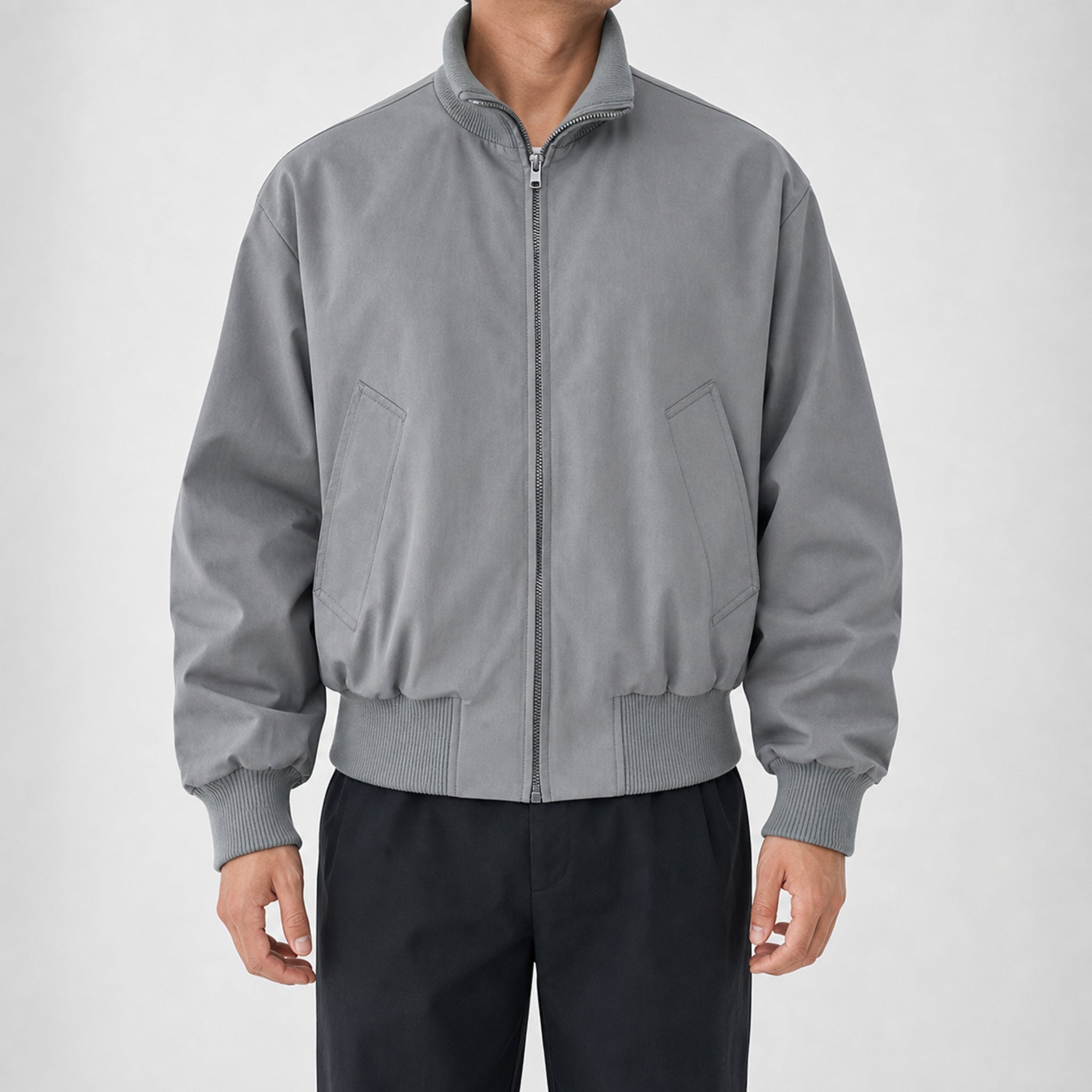 Men's Layered-Look Casual Jacket in Grey, model front view