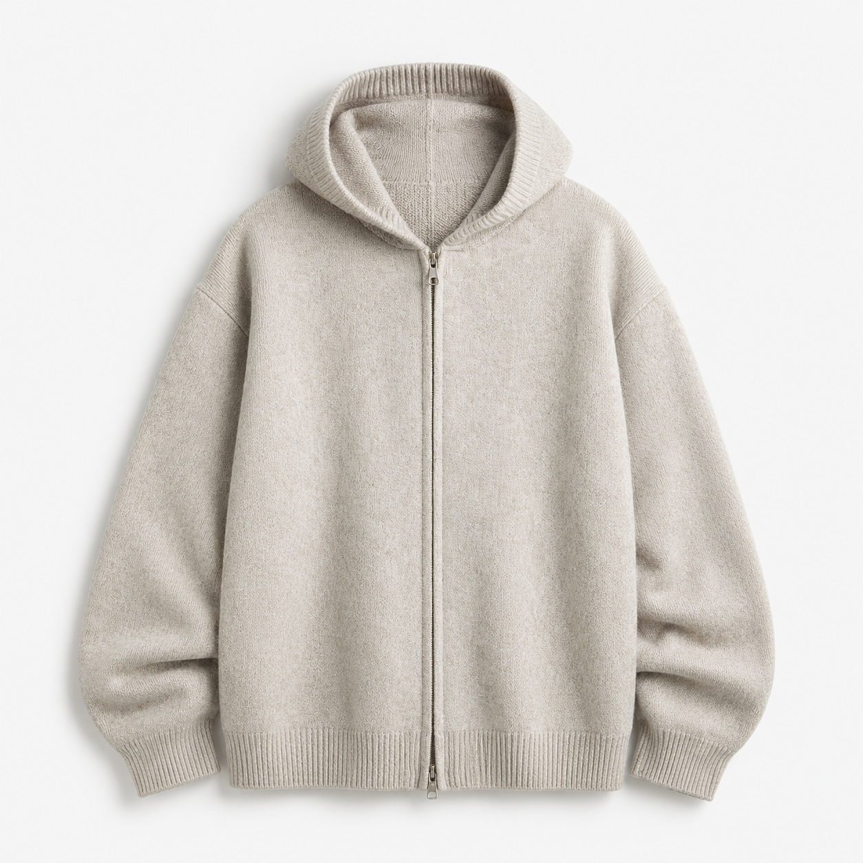 VAREN FORM Hooded Zip Knit Cardigan beige product front