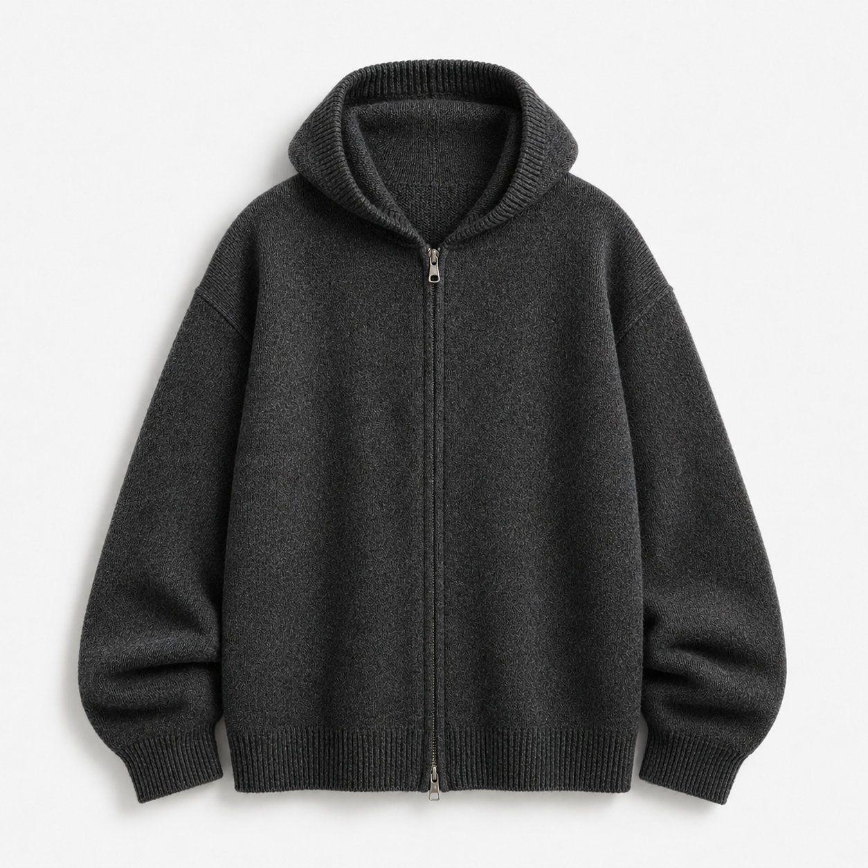 VAREN FORM Hooded Zip Knit Cardigan charcoal grey product front