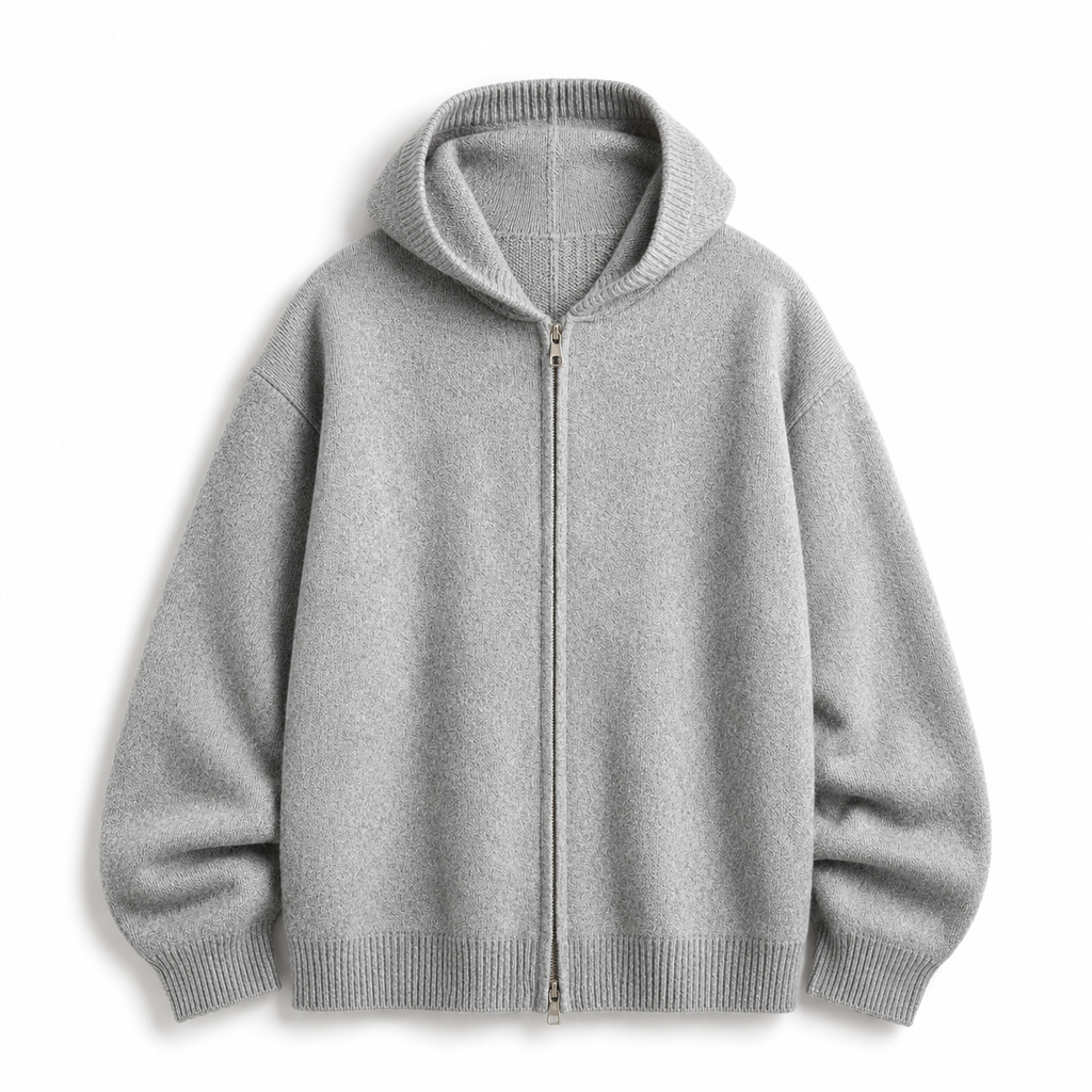 VAREN FORM Hooded Zip Knit Cardigan light grey product front