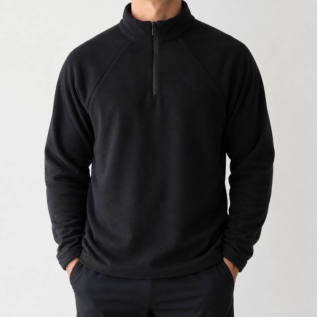 Men's Thermal Half-Zip Long Sleeve Shirt in Black, model front view
