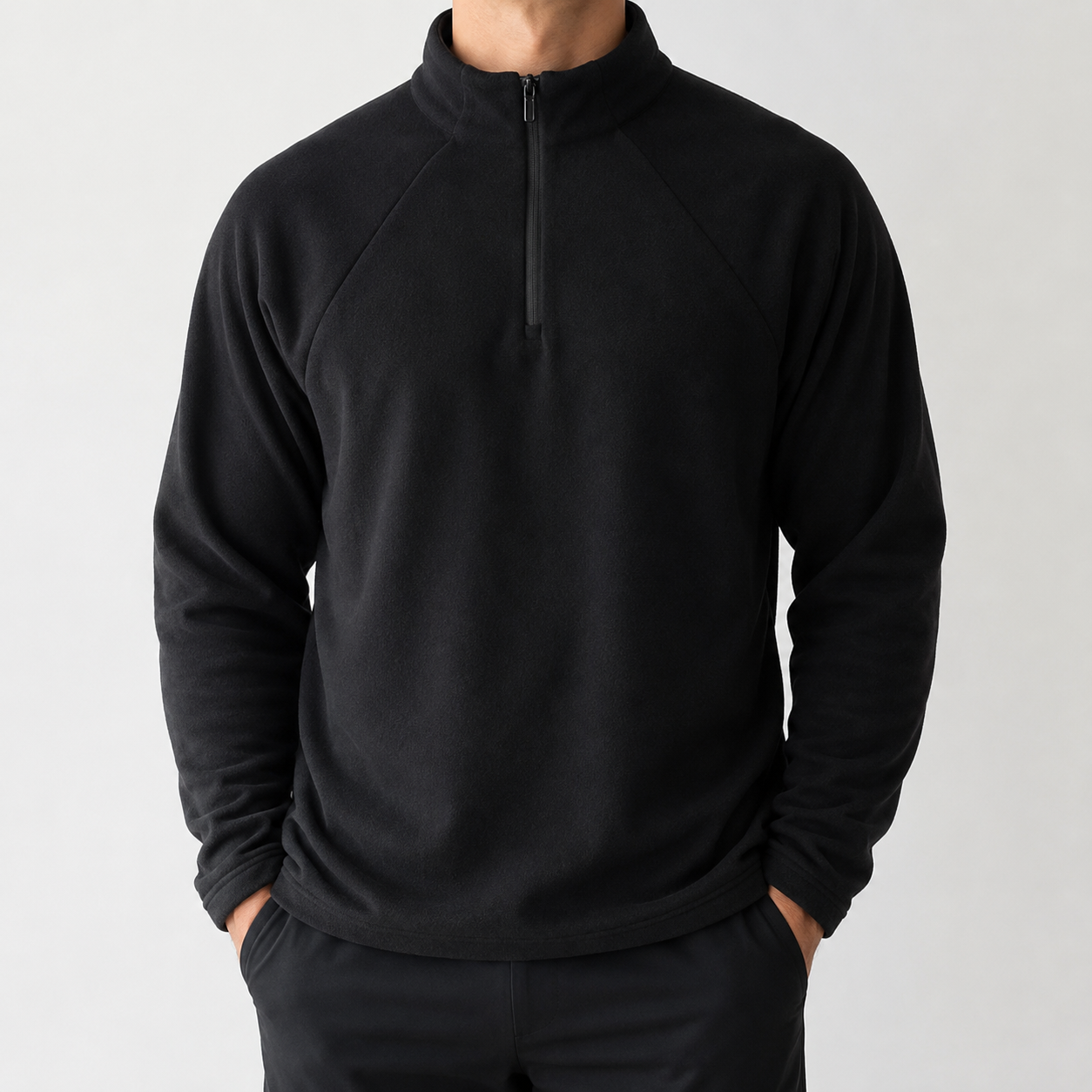 Men's Thermal Half-Zip Long Sleeve Shirt in Black, model front view