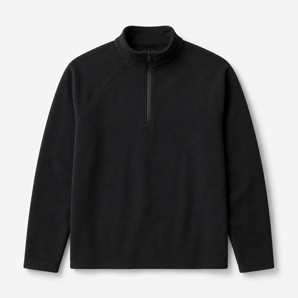 Men's Thermal Half-Zip Long Sleeve Shirt in Black, product front view