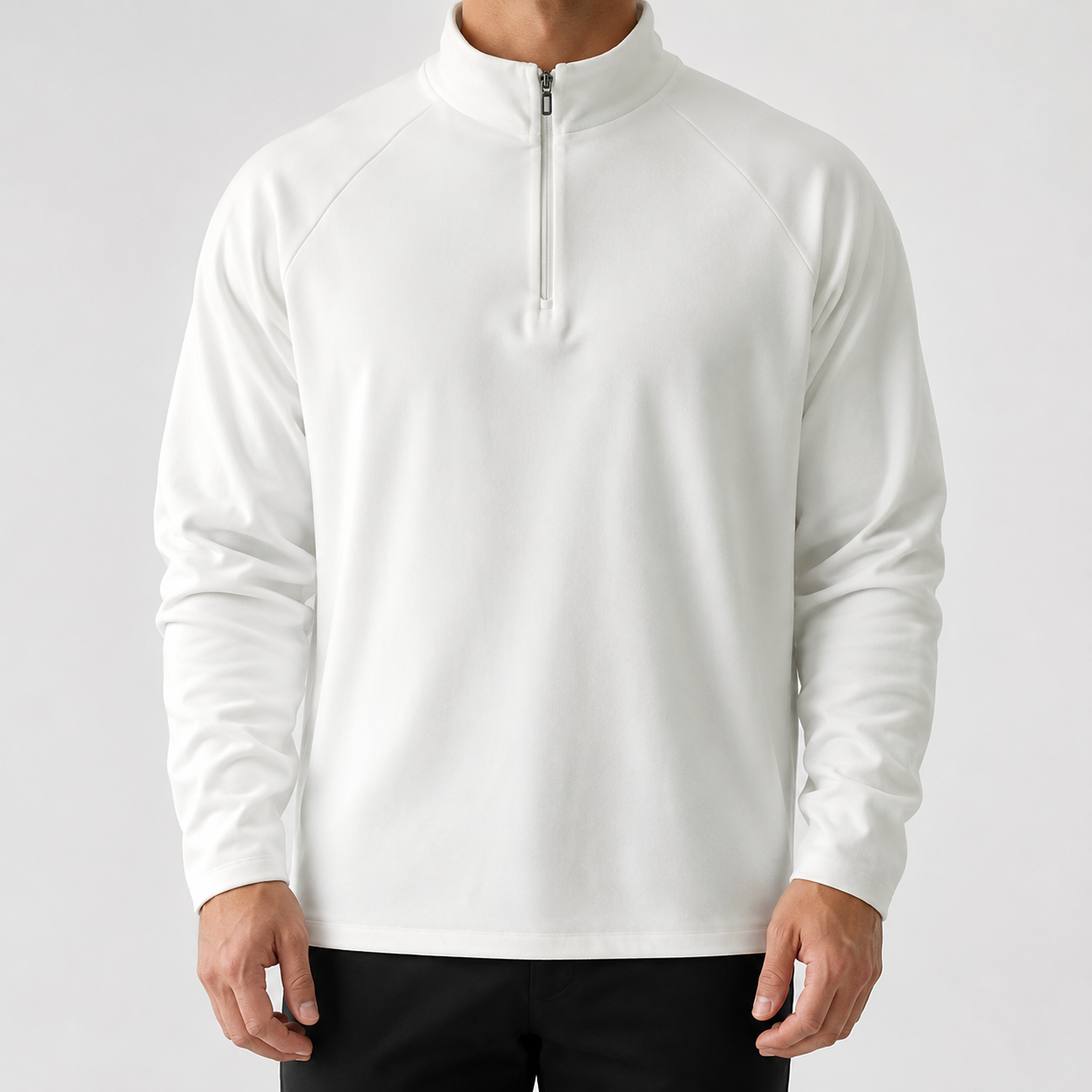 Men's Thermal Half-Zip Long Sleeve Shirt in Ivory, model front view