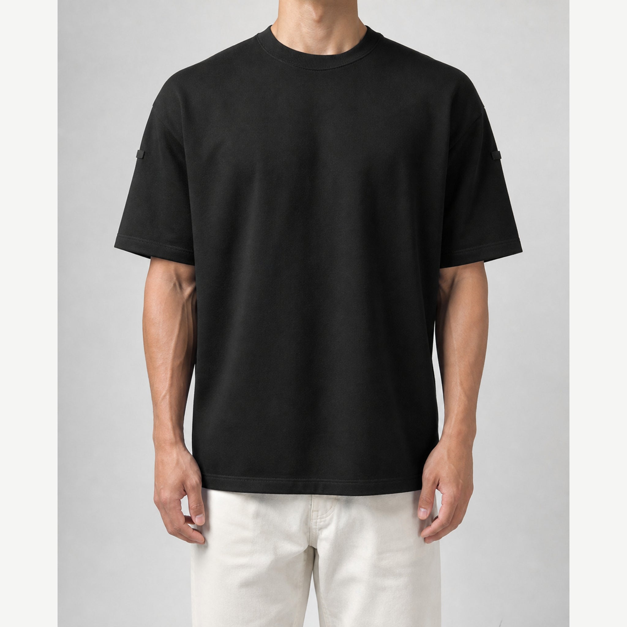 Men's Relaxed American Crewneck T-Shirt in Black, model front view