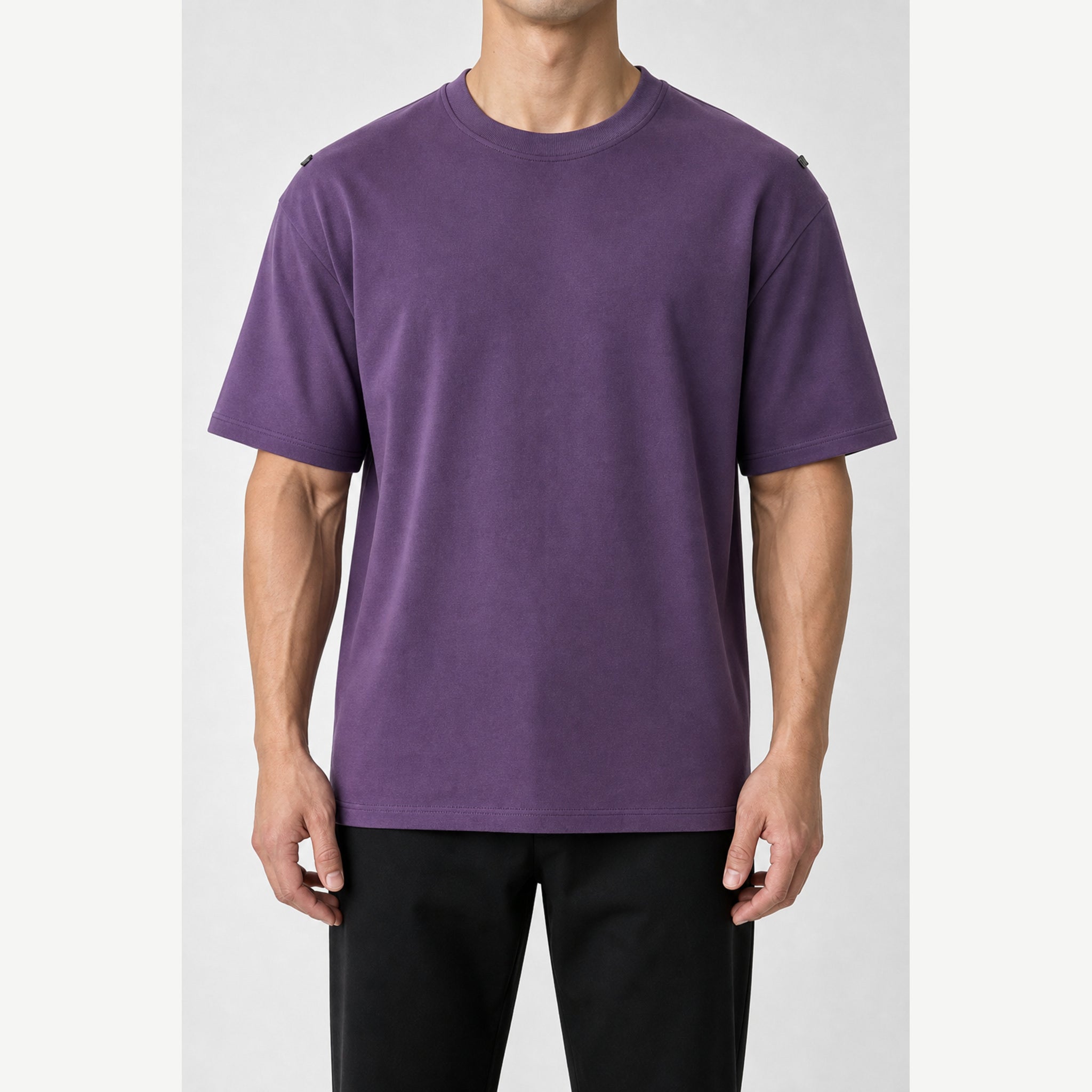Men's Relaxed American Crewneck T-Shirt in Purple, model front view