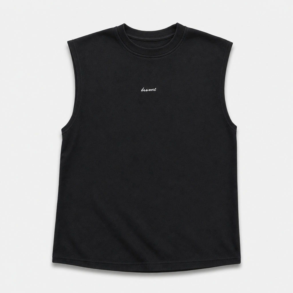 Men's Embroidered Sleeveless T-Shirt in Black, product front view