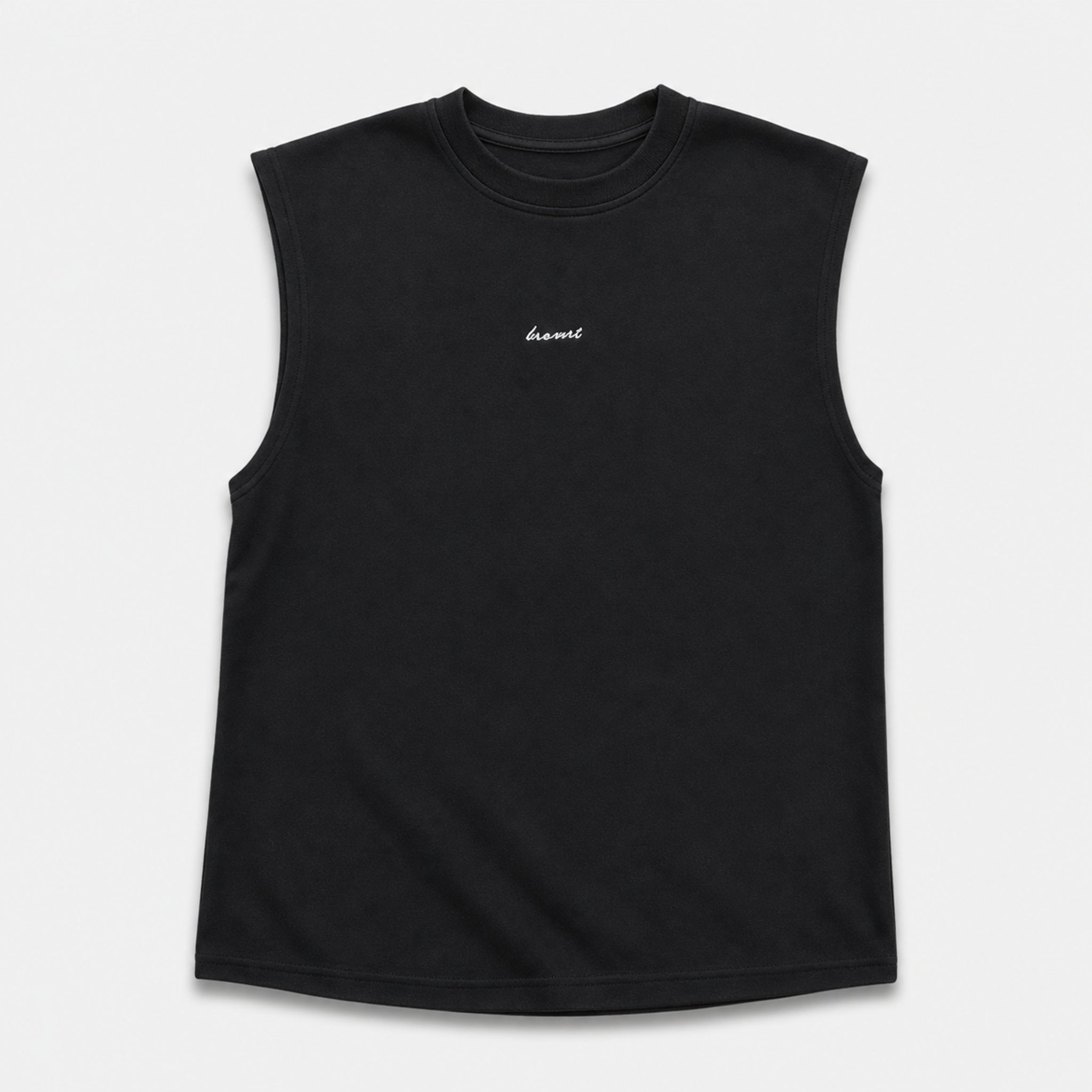Men's Embroidered Sleeveless T-Shirt in Black, product front view