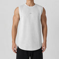Men's Embroidered Sleeveless T-Shirt in Light Heather Grey, model front view