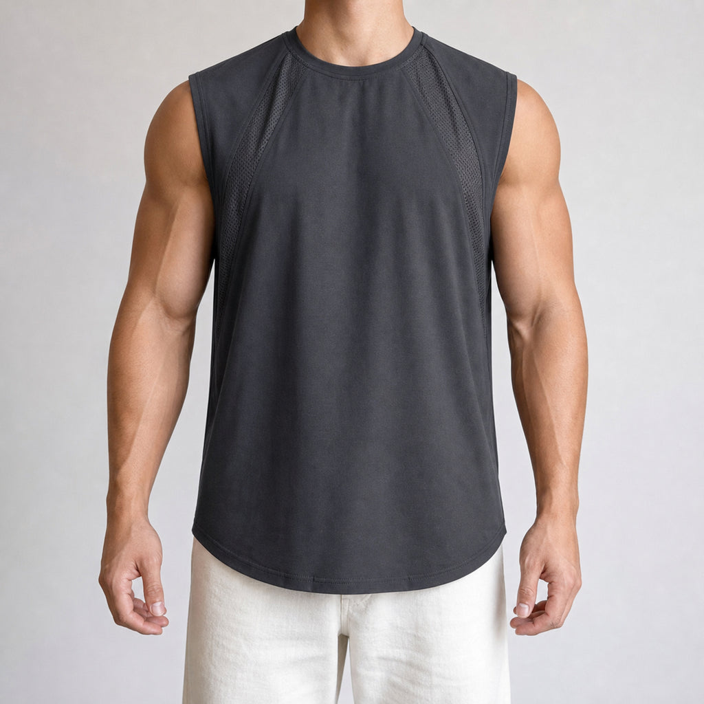 Men's Quick-Dry Cool Touch Tank Top in Dark Grey, model front view