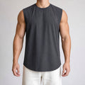 Men's Quick-Dry Cool Touch Tank Top in Dark Grey, model front view