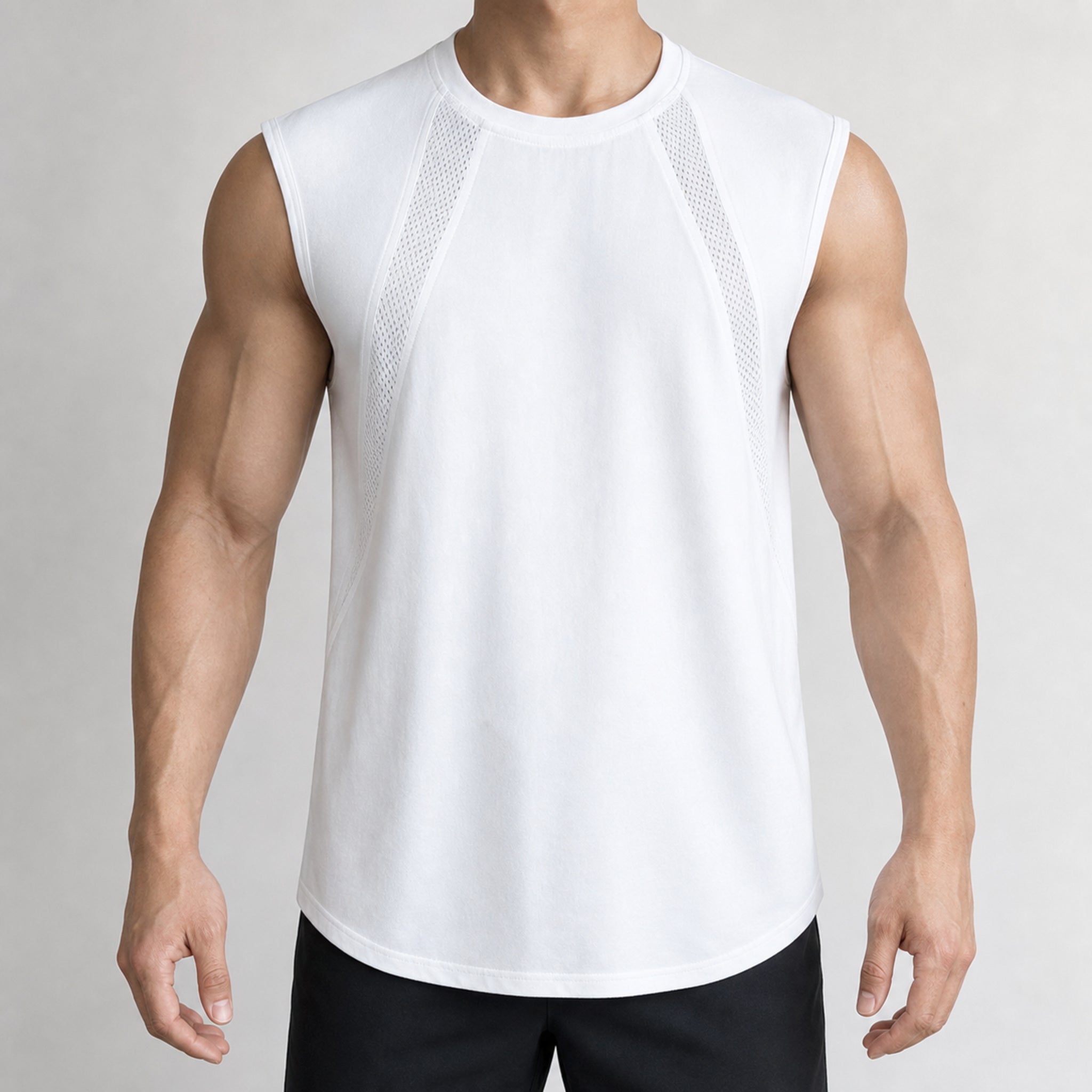 Men's Quick-Dry Cool Touch Tank Top in White, model front view