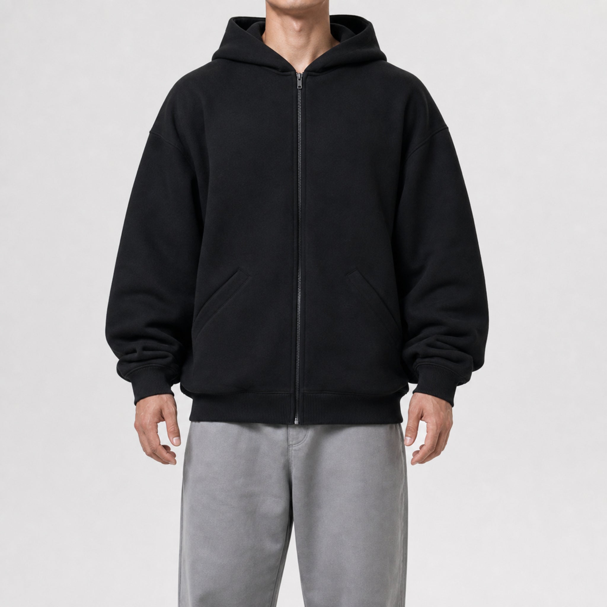 Men's 400g Heavyweight Crewneck Sweatshirt in Black, model front view