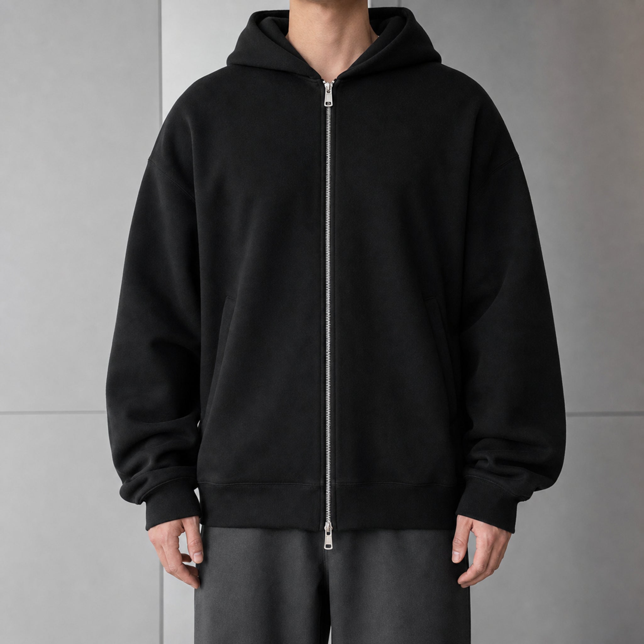 Men's 400g Heavyweight Pullover Hoodie in Black, model front view