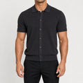 Men's Short Sleeve Knit Cardigan in Dark Charcoal, model front view