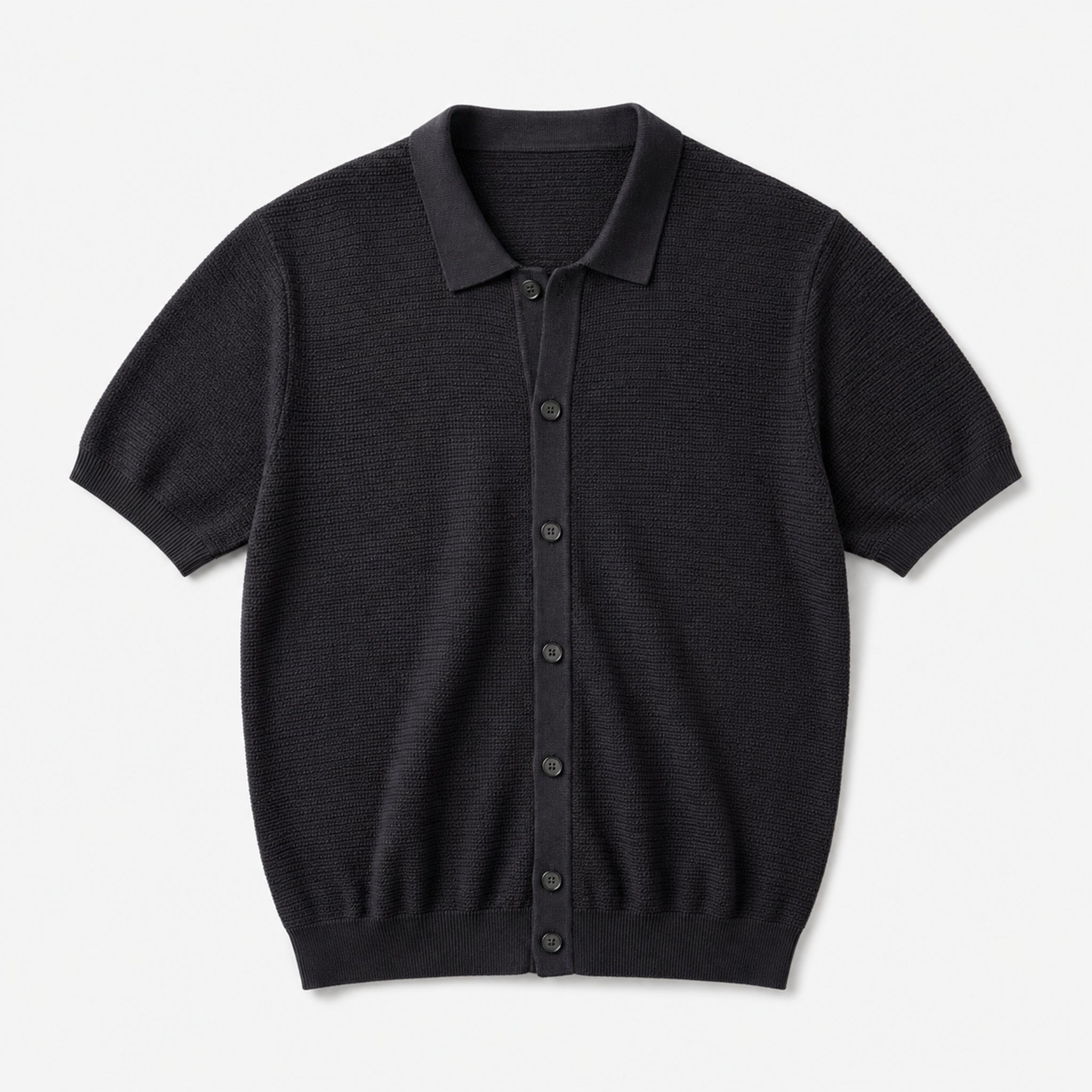 Men's Short Sleeve Knit Cardigan in Dark Charcoal, product front view