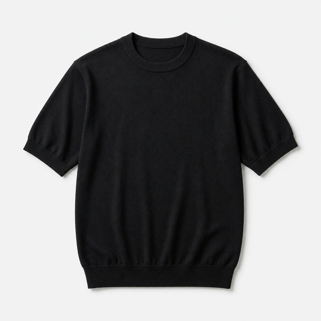 Men's Textured Crewneck Knit T-Shirt in Black, product front view
