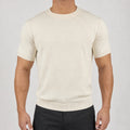 Men's Textured Crewneck Knit T-Shirt in Ivory, model front view