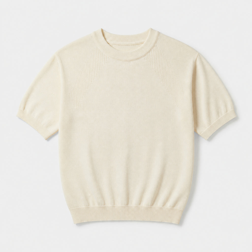 Men's Textured Crewneck Knit T-Shirt in Ivory, product front view