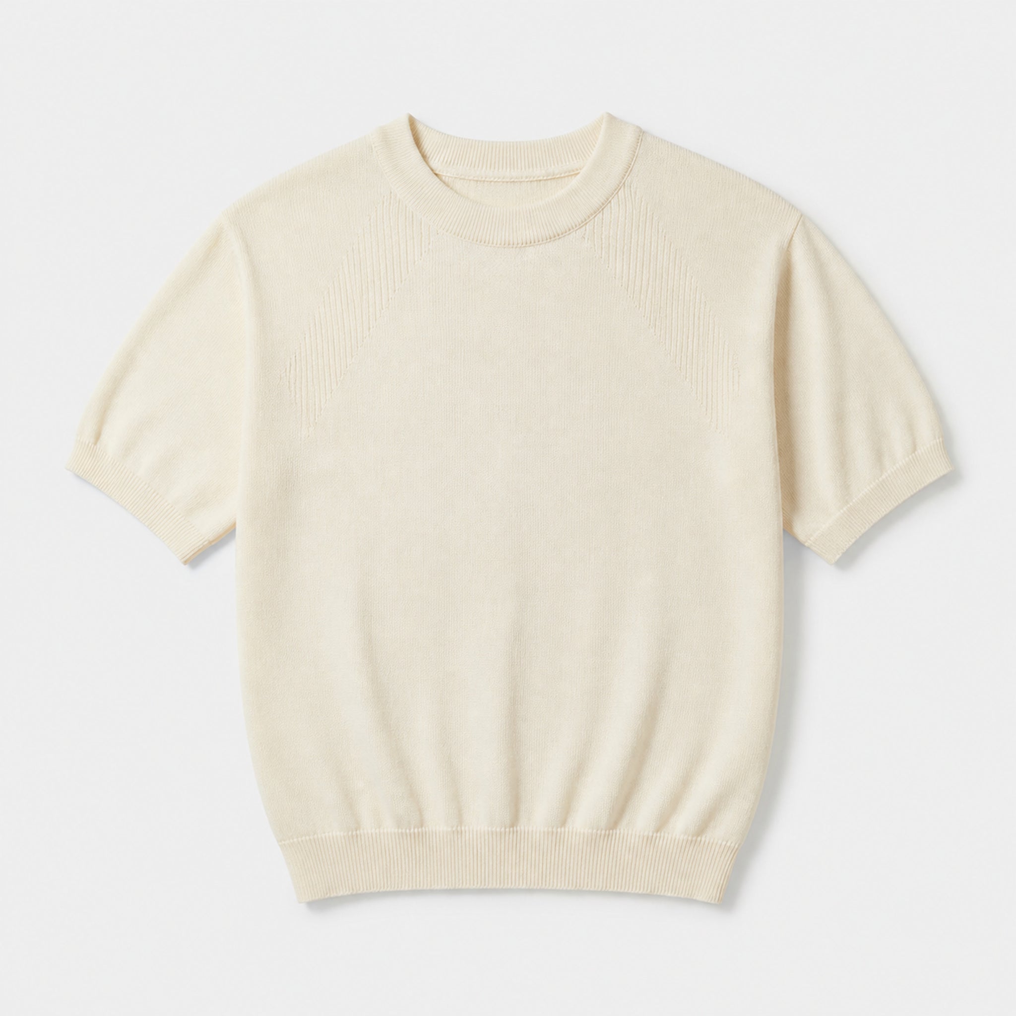 Men's Textured Crewneck Knit T-Shirt in Ivory, product front view