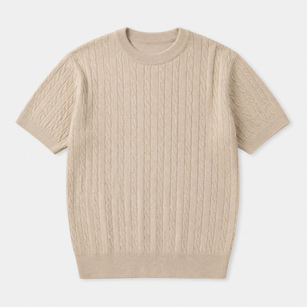 Men's Lightweight Crewneck Knit T-Shirt in Beige, product front view