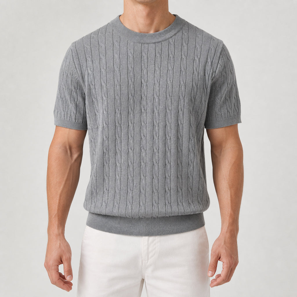 Men's Lightweight Crewneck Knit T-Shirt in Grey, model front view