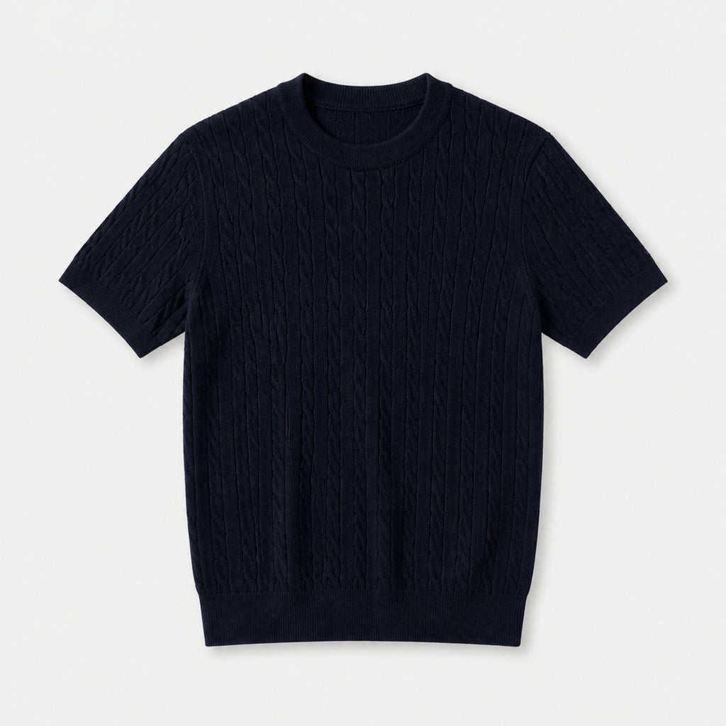 Men's Lightweight Crewneck Knit T-Shirt in Navy, product front view