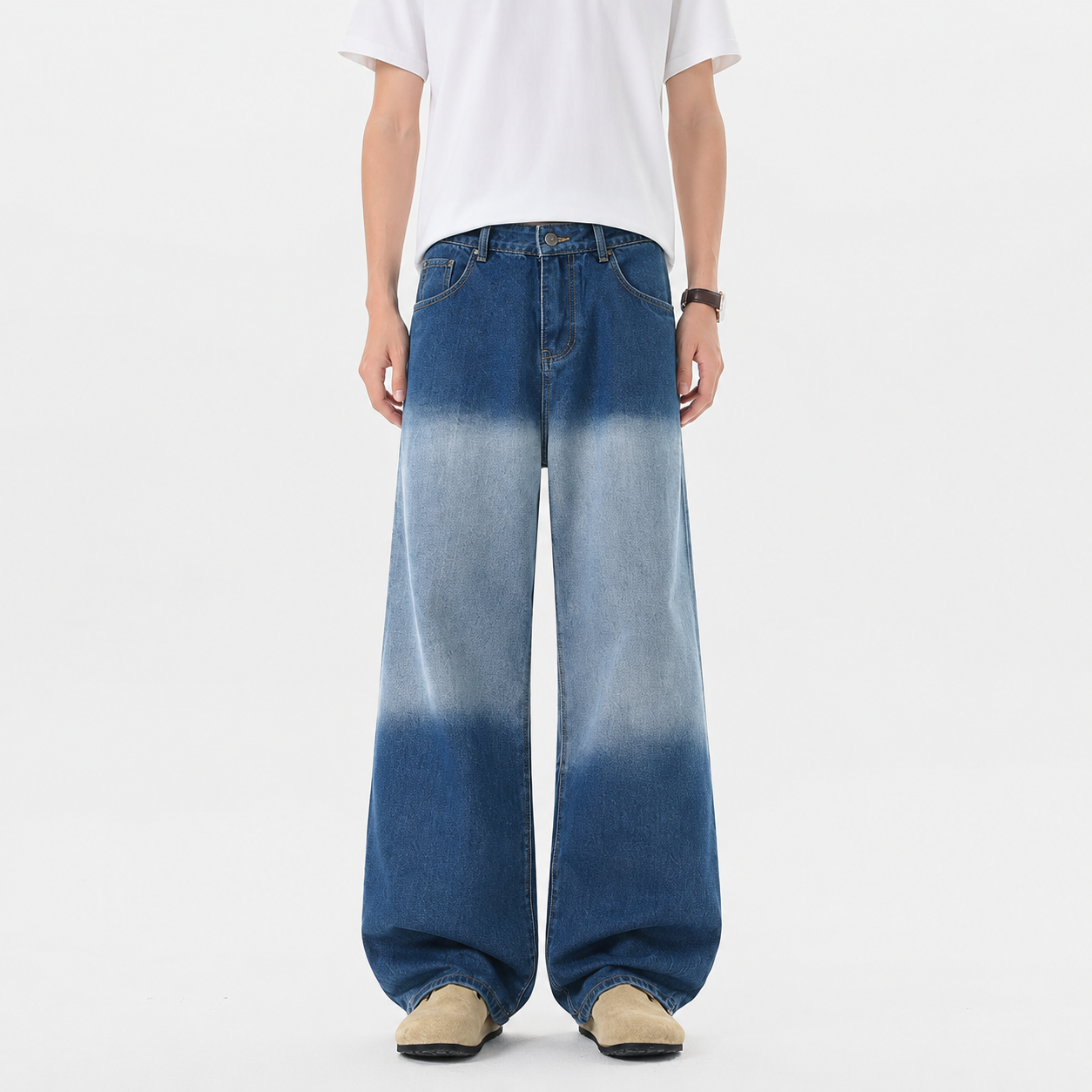 Men's Gradient Wash Wide-Leg Jeans in Gradient Blue, model front view