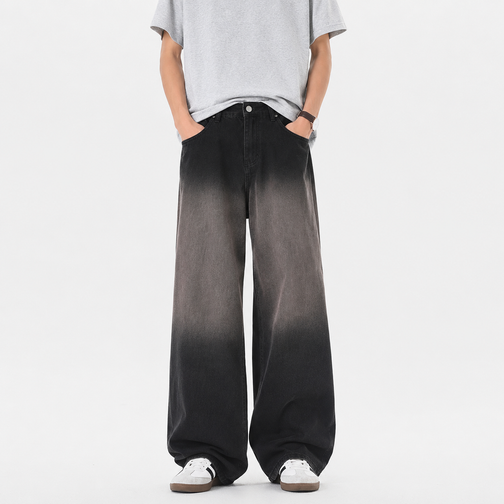 Men's Gradient Wash Wide-Leg Jeans in Washed Black, model front view